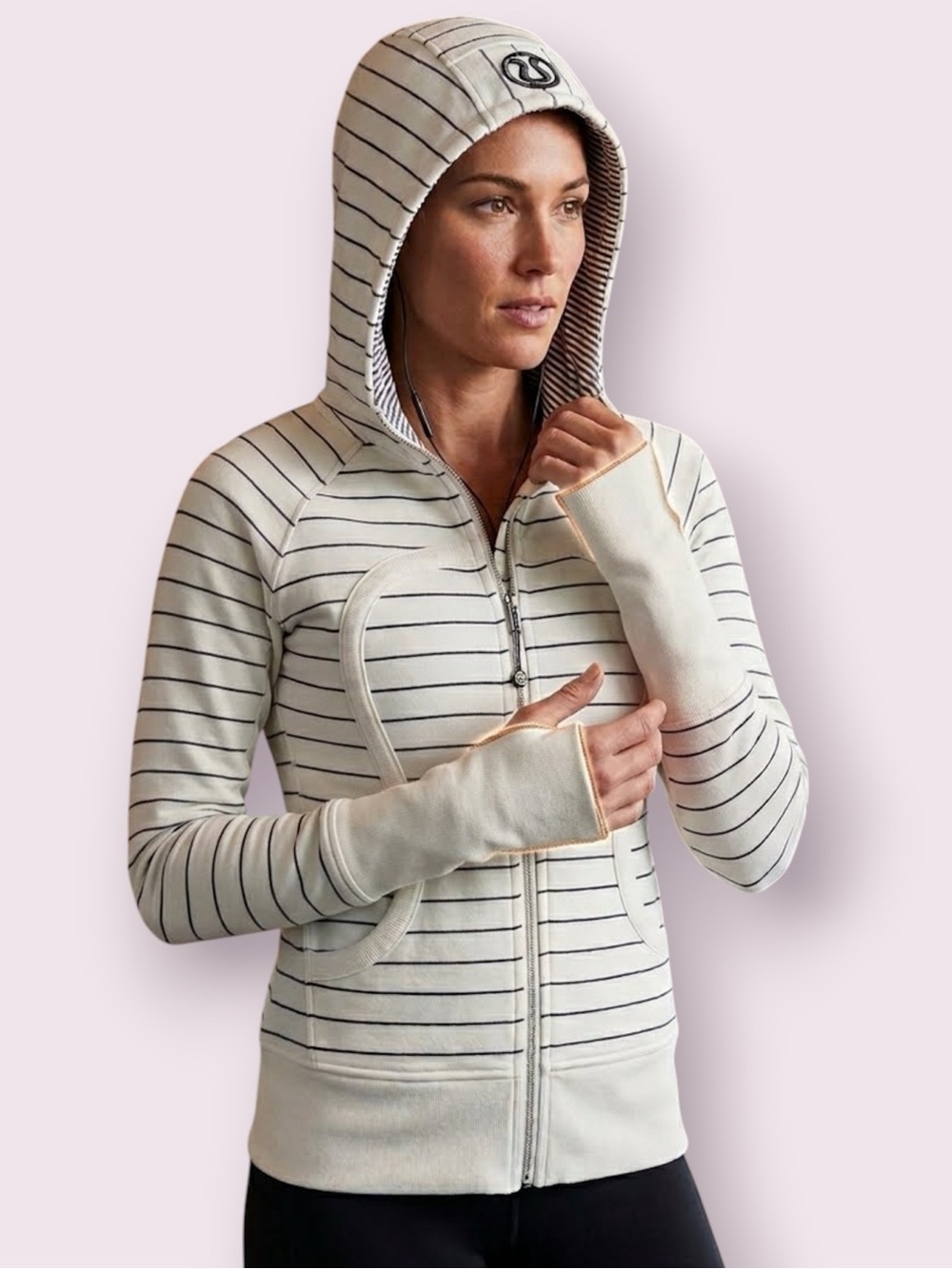 Lululemon Scuba Heavyweight Hoodie II Slalom Stripes Cream & Gray Medium